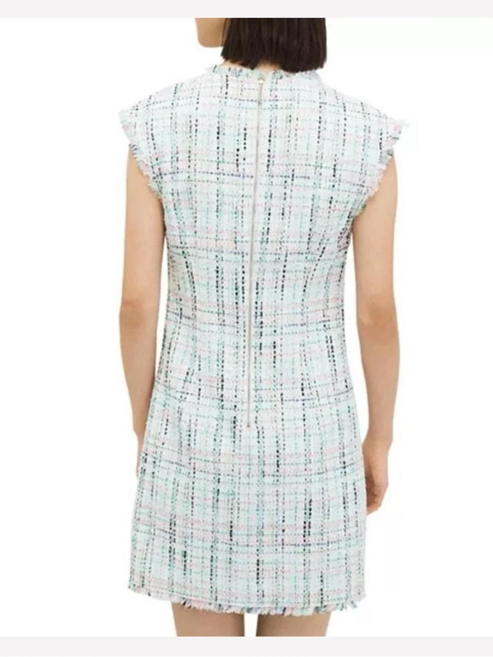 Kate Spade mainline lined pastel tweed shift dress raw hem fringe trim dress NWT